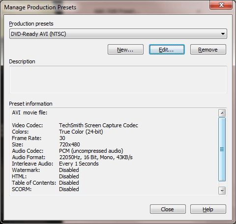 Camtasia DVD Settings