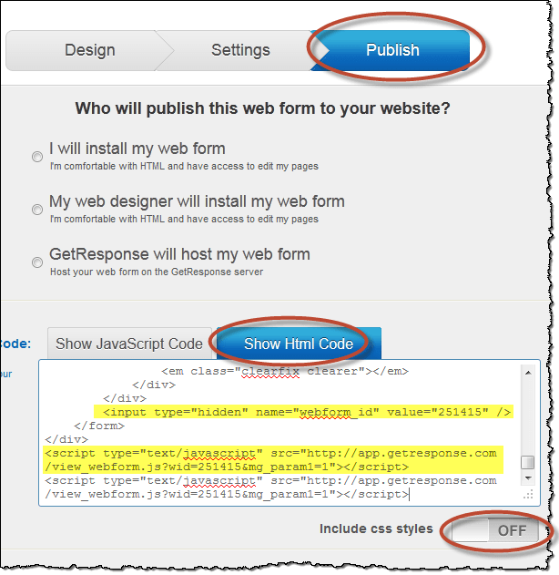 Getresponse Publish Settings for Studiopress